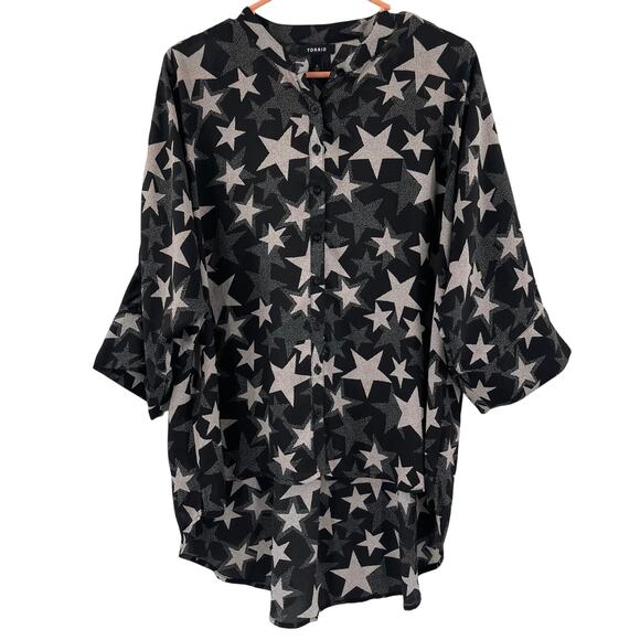 TORRID Blouse Size 0X Stars Plus Curvy Chiffon Button Down Kimono Open/Closed - Picture 4 of 14